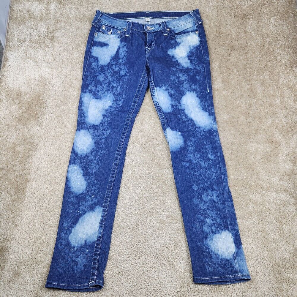 True Religion Skinny Flap Jeans Womens 32 Blue Acid Washed Custom A932